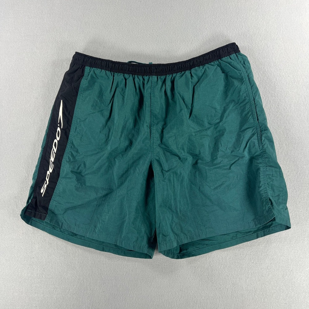 Vintage Y2K Speedo Swim Trunks Turquoise Green Black Logo Mens Size XL